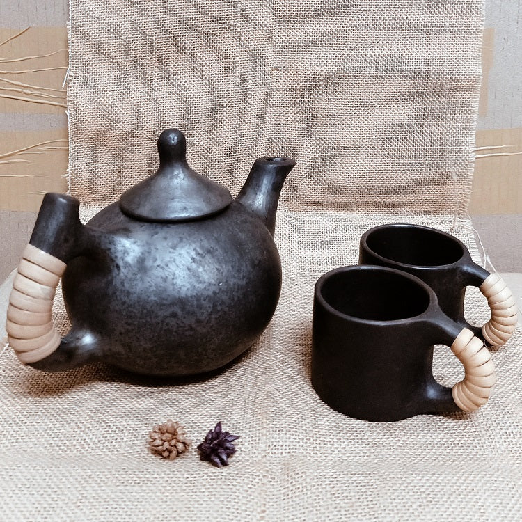 Longpi Black Pottery Small Round Teapot