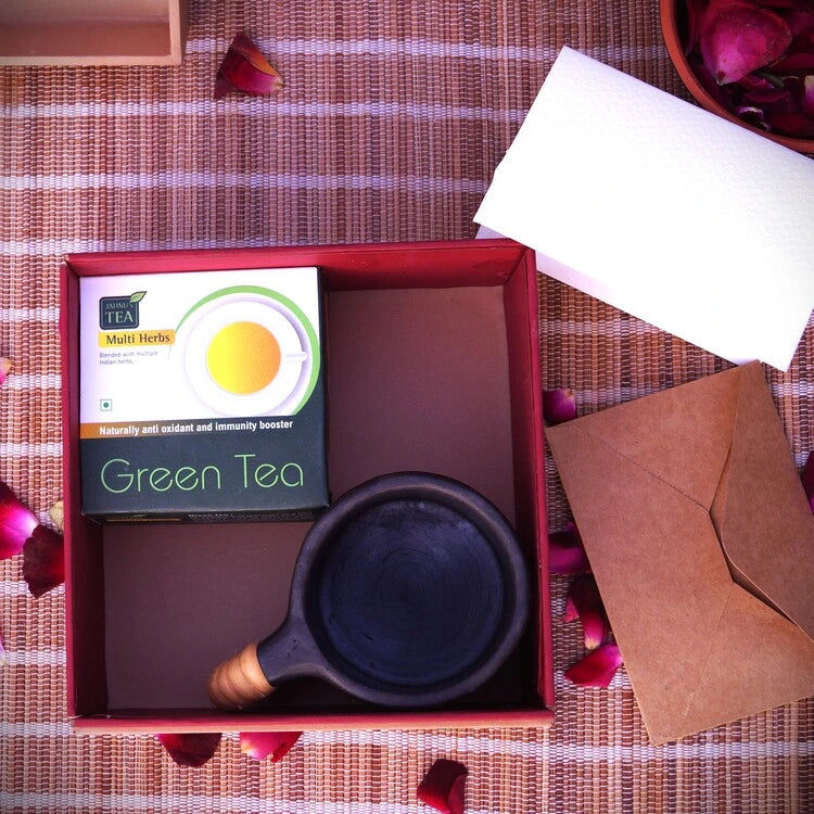 Earthen Teacup and Green Tea Gift Hamper