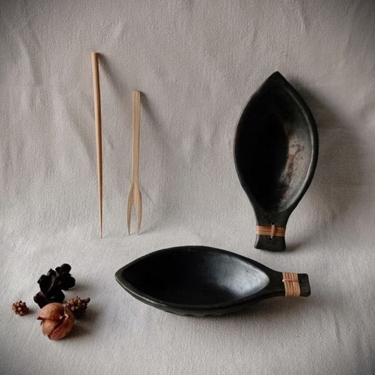 Longpi Black Pottery 'Matsya' Serving Bowls Set of 2