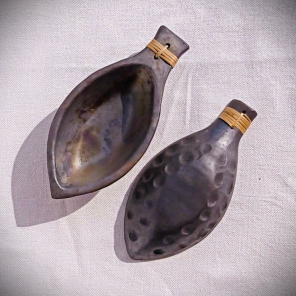 Longpi Black Pottery 'Trikon' Serving Bowls Set of 2