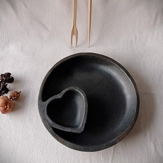 Longpi Black Pottery Chip-n-Dip or Momo Platter