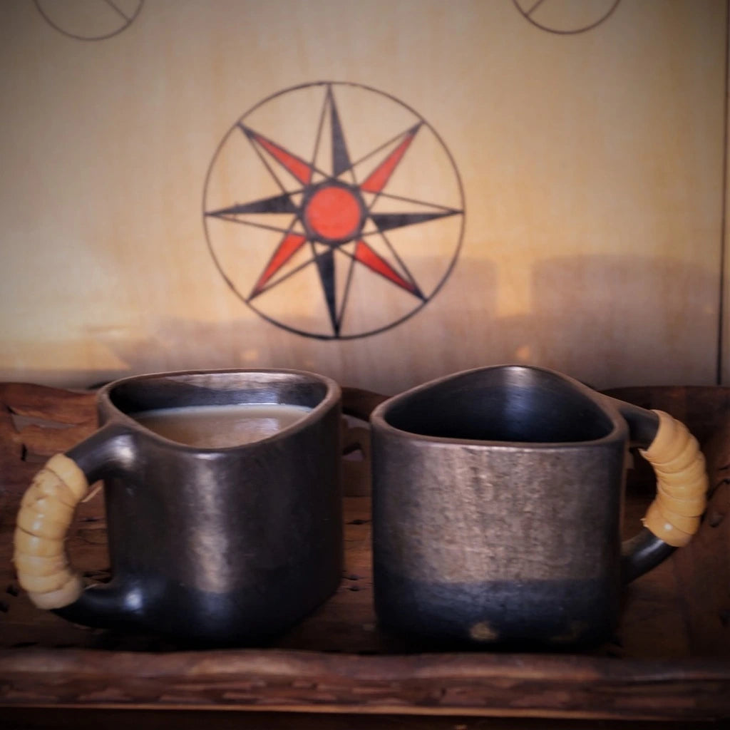 Longpi Black Pottery Trikon Coffee Mugs Set of 2