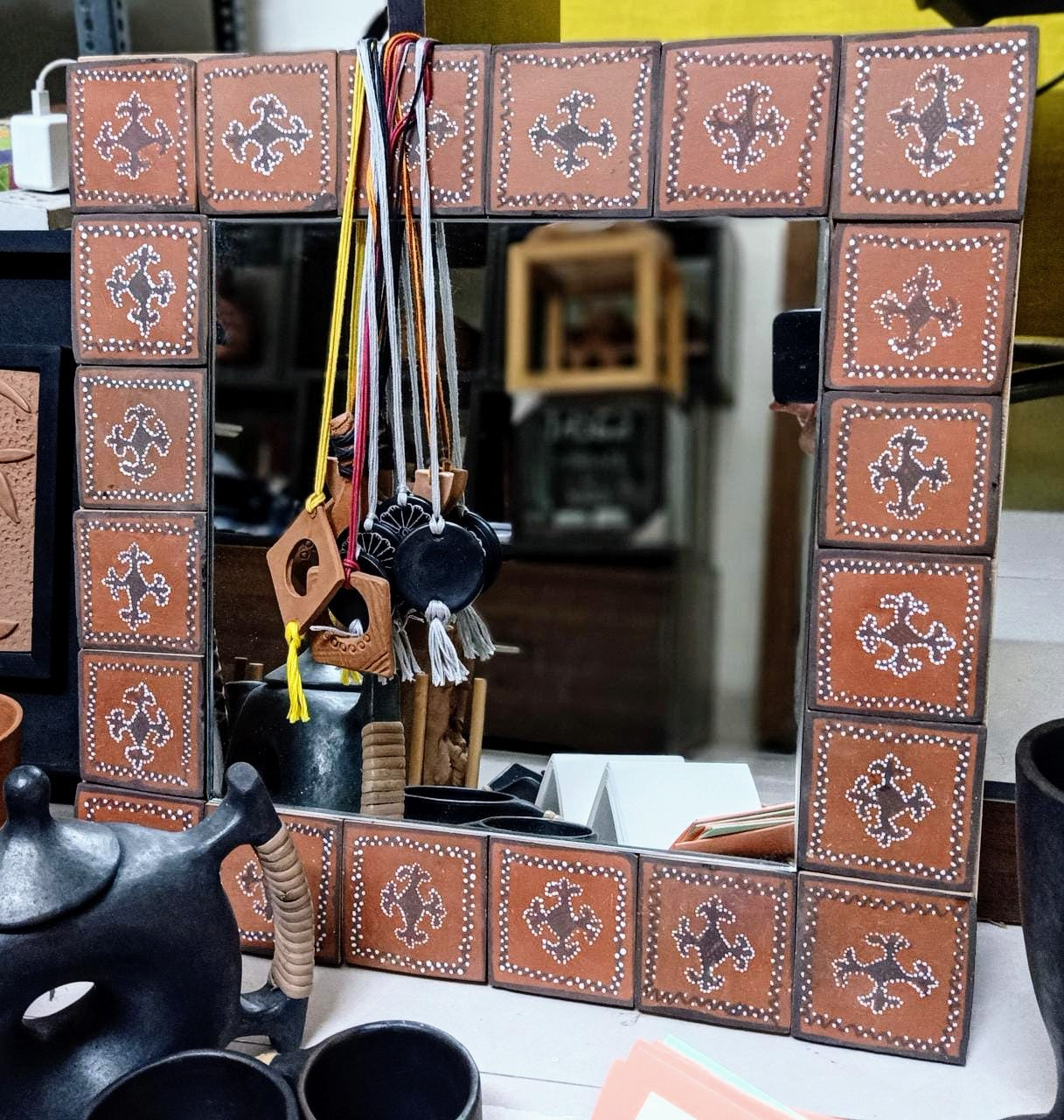 Kutch "माटी नो काम" Painted Pottery Tiles Mirror