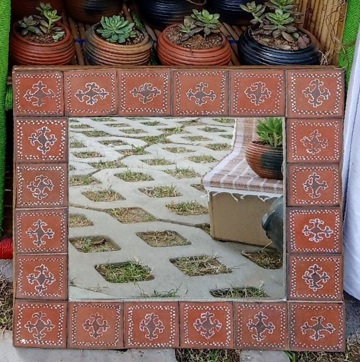 Kutch "माटी नो काम" Painted Pottery Tiles Mirror