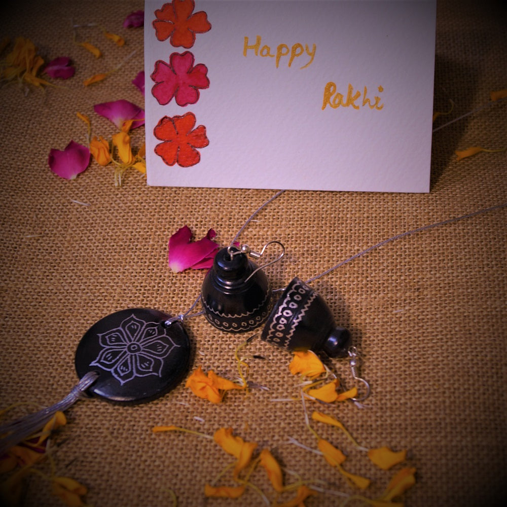 Nizamabad Black Pottery Craft Earrings and Pendant Gift Set for Her
