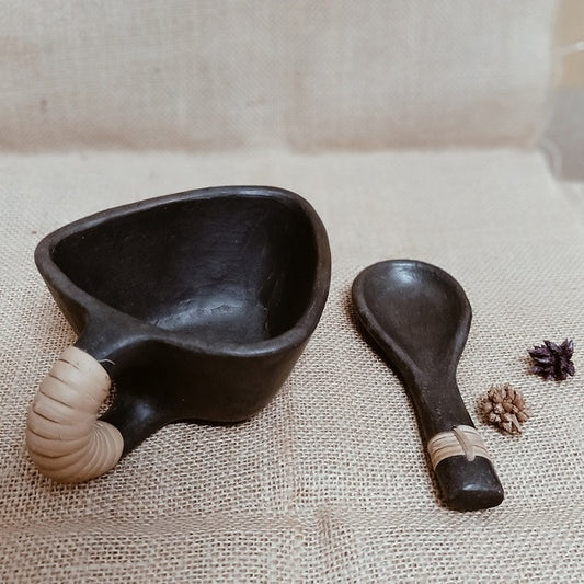 Longpi Black Pottery Soup Mug With Spoon