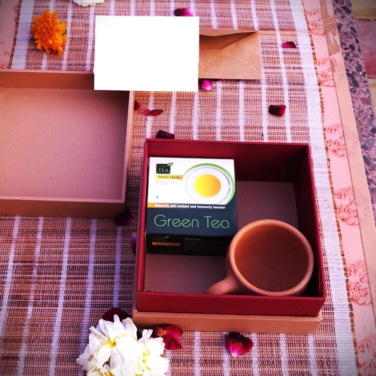 Earthen Teacup and Green Tea Gift Hamper
