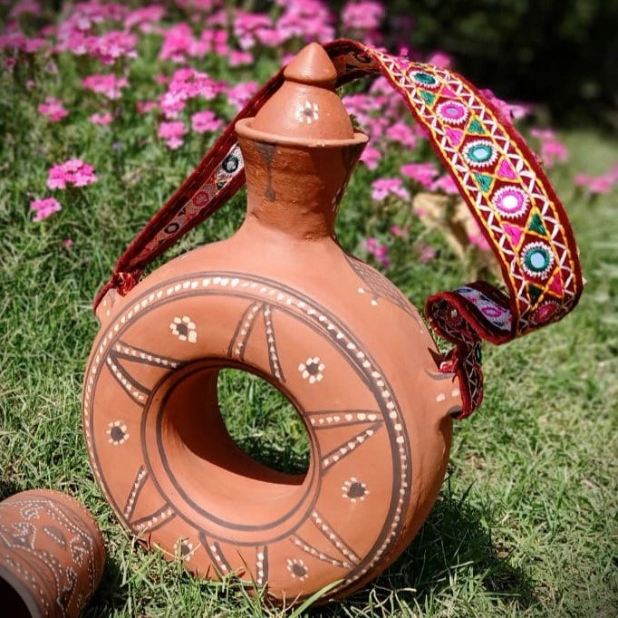 Kutch Painted Pottery Donut Water Bottle