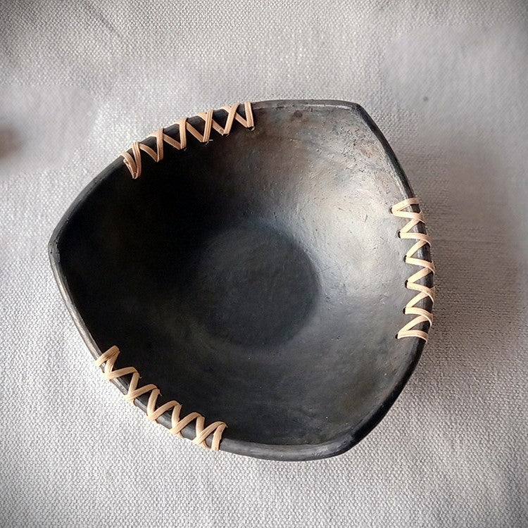 Longpi Black Pottery 'Trikon' Serving Bowls Set of 2