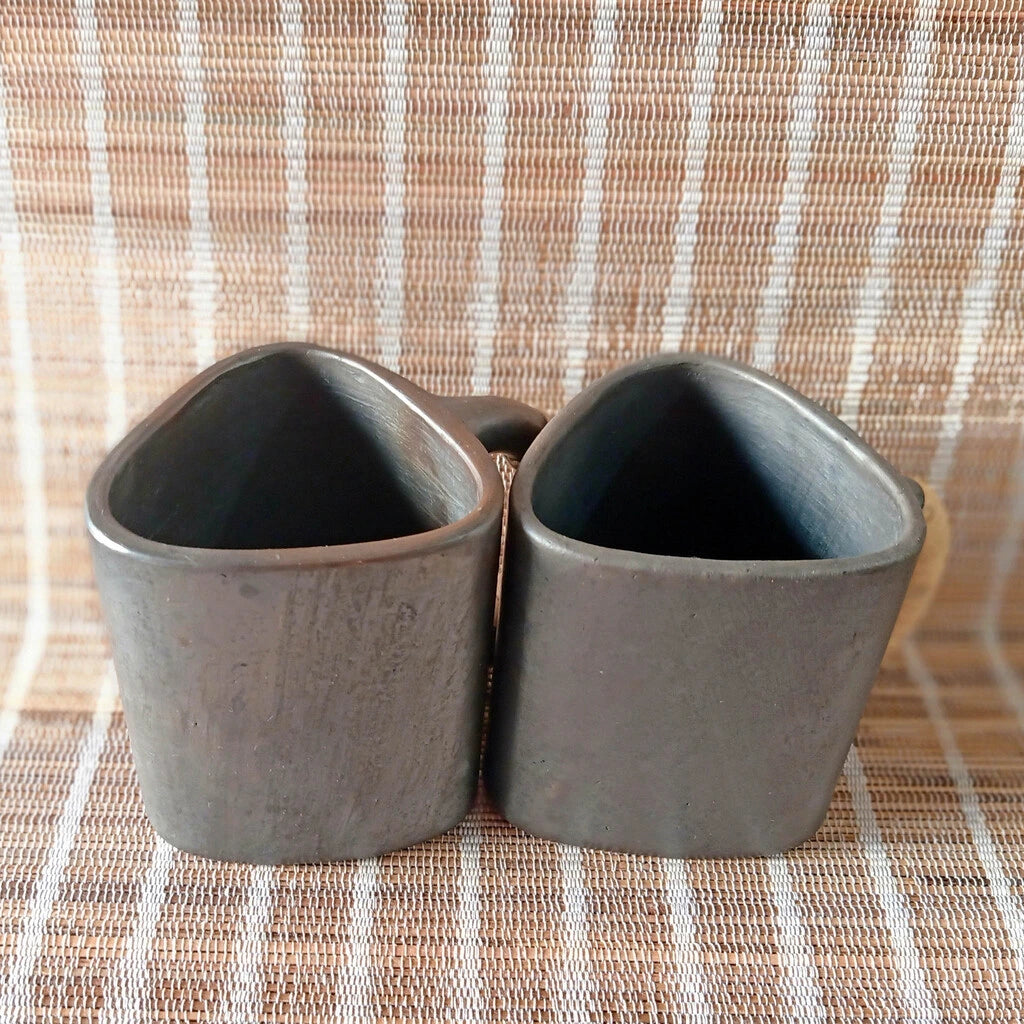 Longpi Black Pottery Trikon Coffee Mugs Set of 2